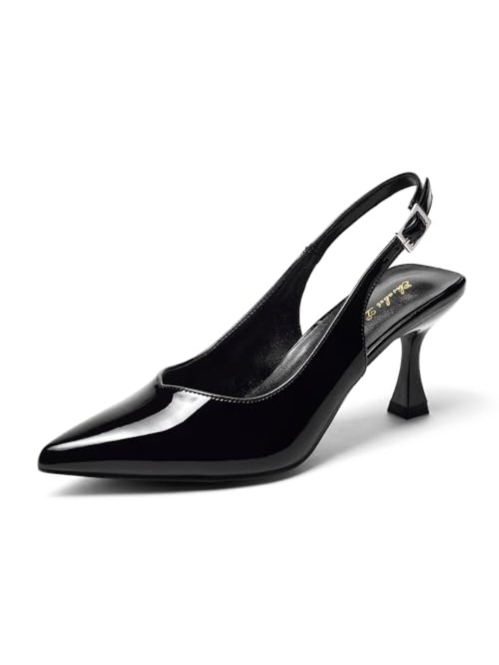 Elegant Patent Slingback Kitten Heel Pumps Pointed Toe Low Heels Dressy Shoes